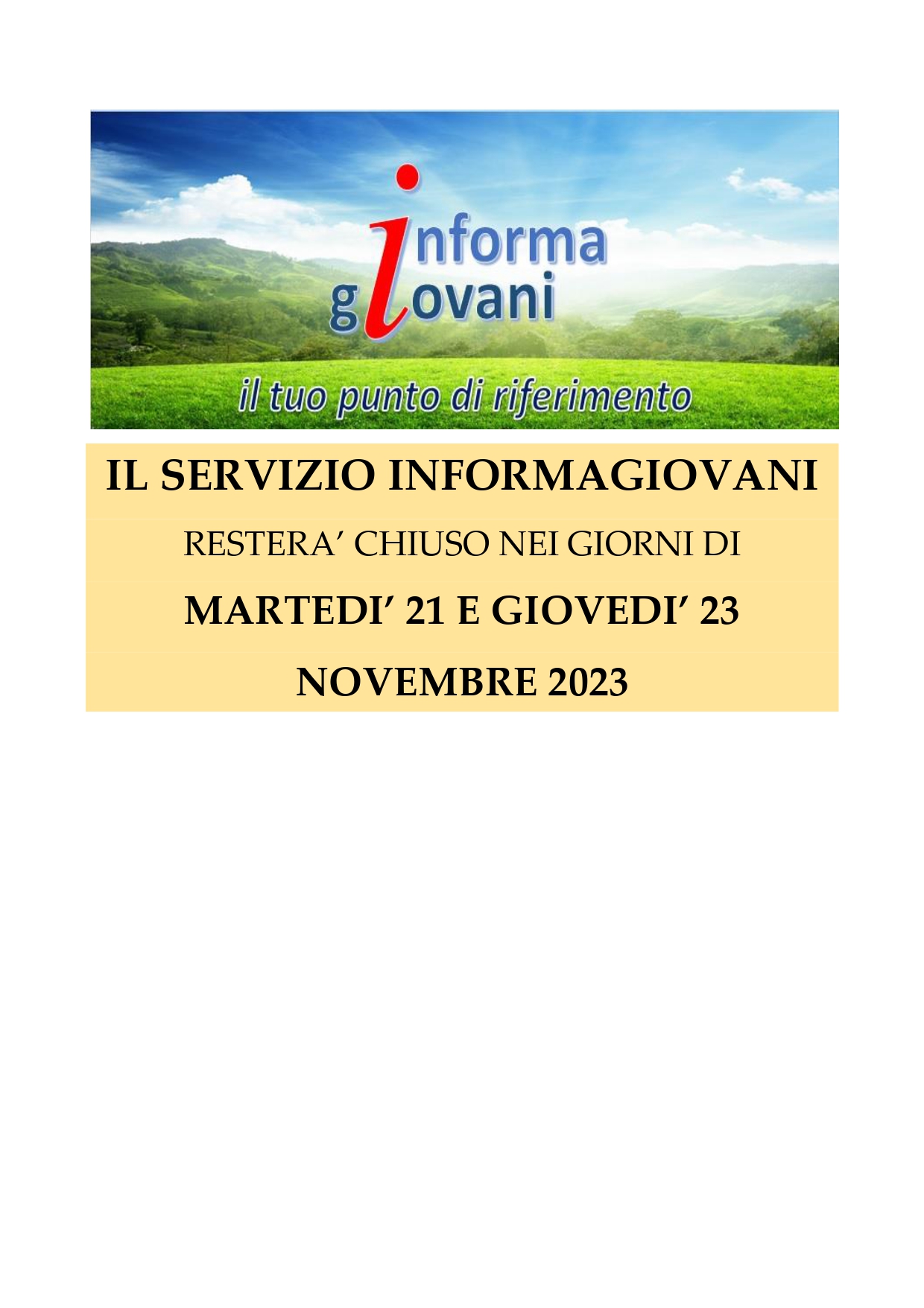 Chiusura del Servizio Informagiovani