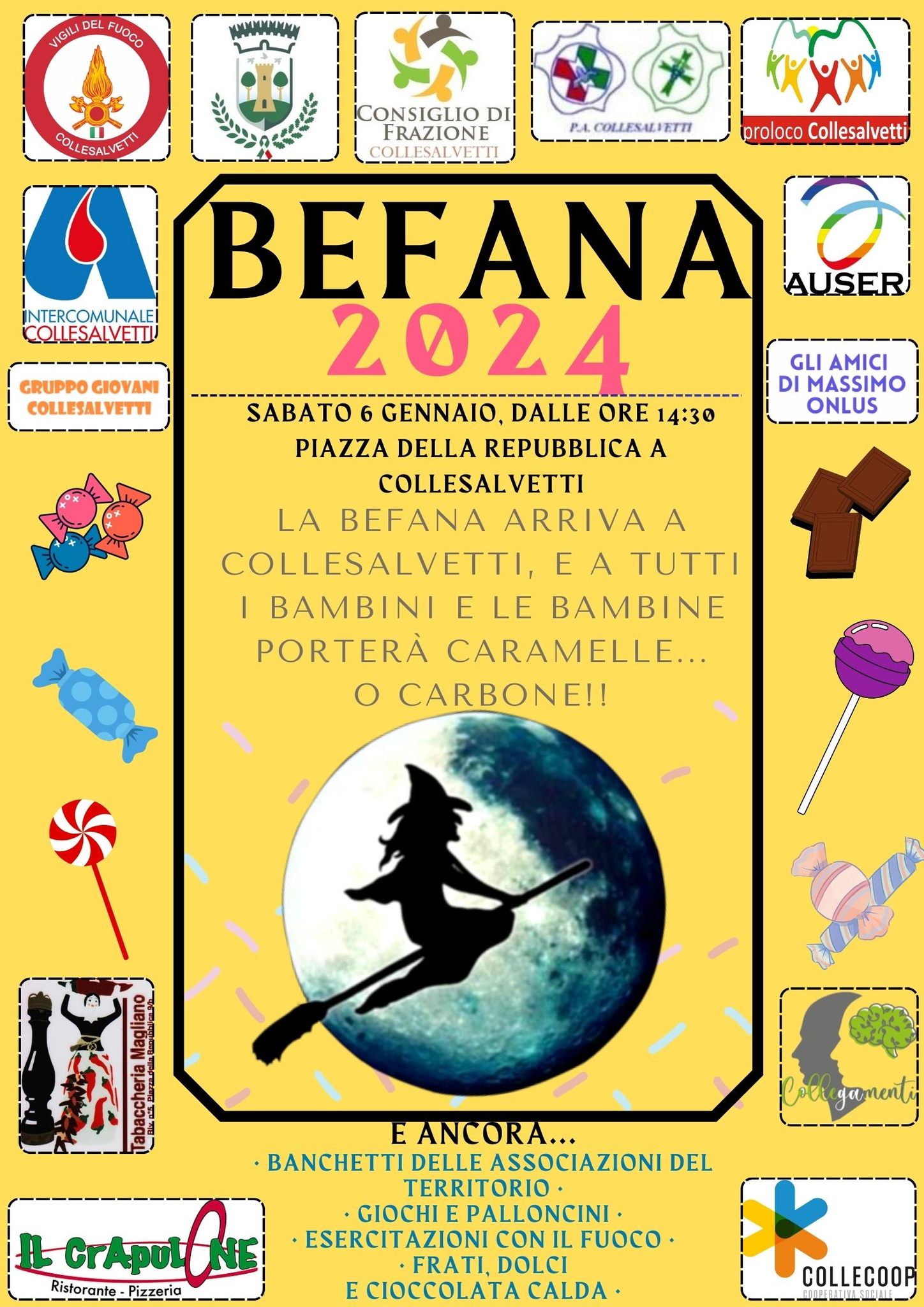 La Befana arriva a Collesalvetti sabato 6 gennaio dalle ore 14.30 in piazza della Repubblica